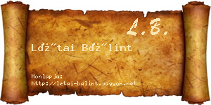 Létai Bálint névjegykártya